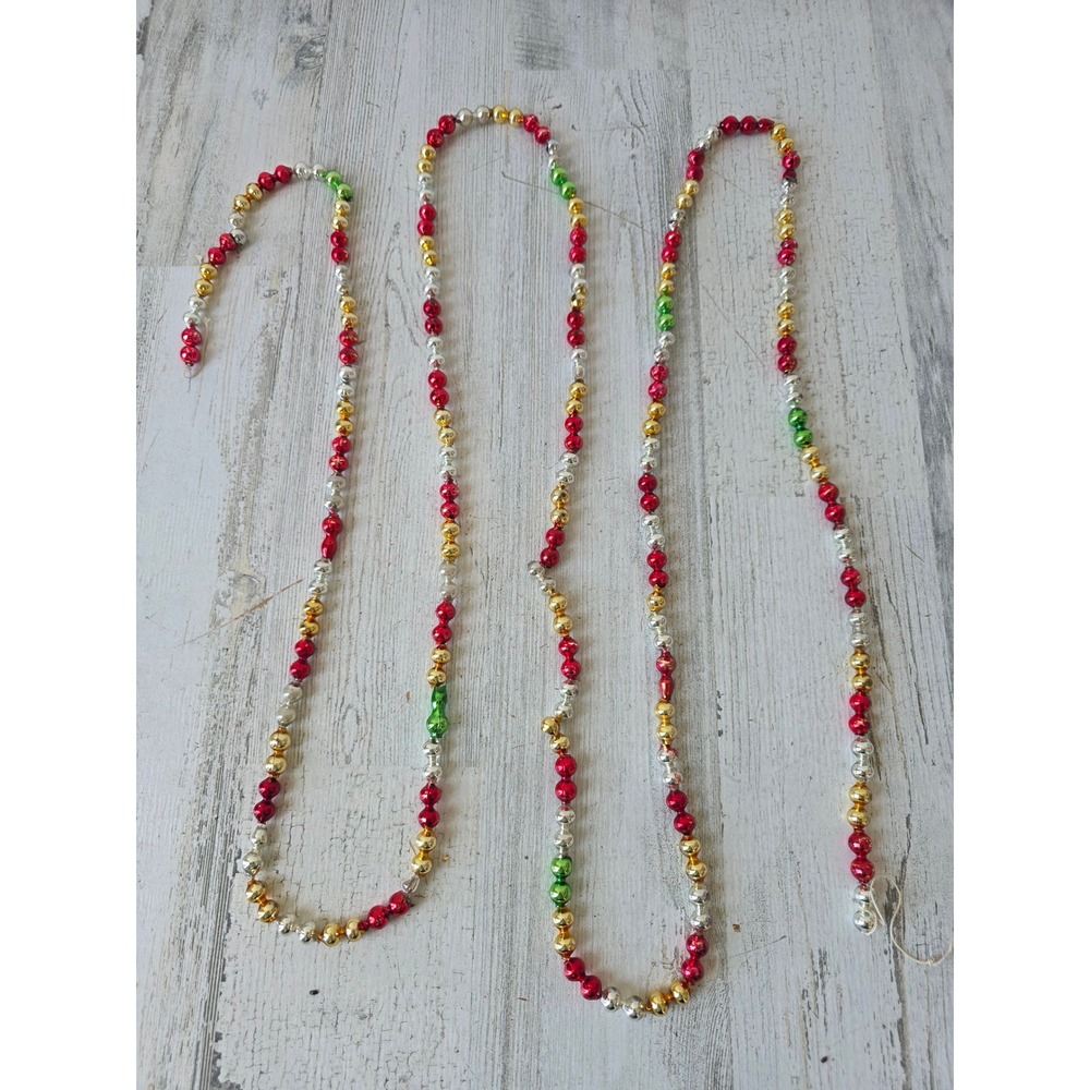 Vintage Mercury Garland 90 inch glass rainbow Xmas tree red green gold silver